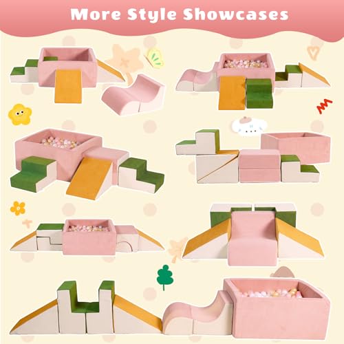 Image of 6-Piece Modular 30D High-Density Foam Climbing Blocks for Toddlers 6-24 Months,OEKO-TEX Certified Soft Play Set with Large Ball Pit,Pink Indoor Crawling Toys for Baby Girls (Balls Not Included)
