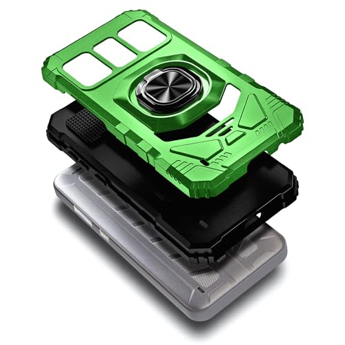 WDHD Compatible with BLU View 4 Case with Tempered Glass Screen Protector, Full-Body Protective Magnetic Car Ring Holder [Military-Grade] Case for BLU View 4 (B135DL) Green - Thumbnail 3
