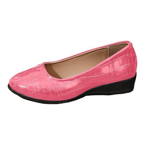 ZSpzx Ballet Flats Casual Shoes for Women Dressy Leather Slip-Ons Low Wedge Heels Trendy Solid Color Round Toe Business Office Work Comfortable Waterproof Cushion Walking Shoes (8) Pink