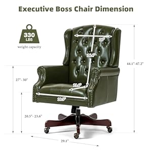 Ecotouge executive office chair pu leather wingback home desk chair wtufted high back nail head trim ergonomic pc chair for home office and living room green  urban country home decor
