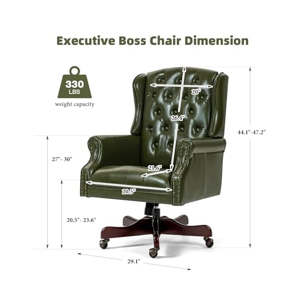 Ecotouge executive office chair pu leather wingback home desk chair wtufted high back nail head trim ergonomic pc chair for home office and living room green  urban country home decor