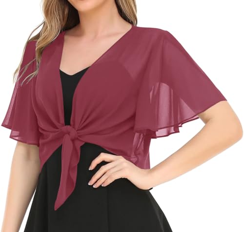 Image of Women's Solid Puff Sleeve Kimono Short Cardigan Loose Cover Up Casual Blouse Top Chiffon