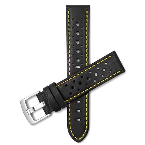 Image of Bandini Mens Leather Watch Band Strap, Vented, Racer, GT Rally, Stainless Steel Buckle, 10 Colors - 18mm, 20mm, 22mm, 24mm (Many sizes also come in Extra Long XL)