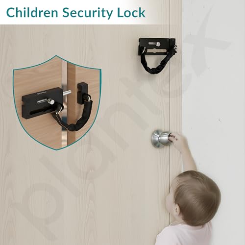 Image of Plantex Door Chain with Baby Latch /Door Chain Lock for Main Door /Latch Lock for Door /Heavy Duty Door Safety Guard Lock for Home, Hotel & Office Security - Pack of 1 (DTK-294-Black)
