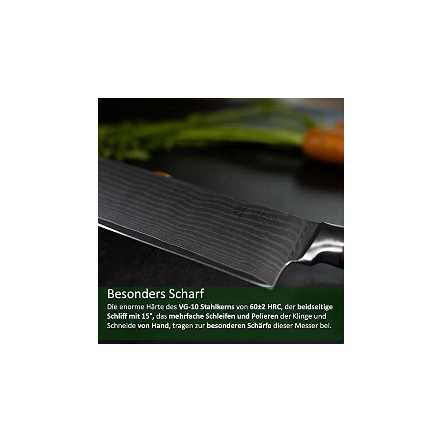 Wakoli Damascus Kitchen Knife Set, 3 Pieces Professional Chef Knife Set made from 67 Layers Damascus Steel with VG10 Core, Knives Set for Kitchen with Pakkawood Handles in Wooden Gift Box (EDIB 3-pcs)