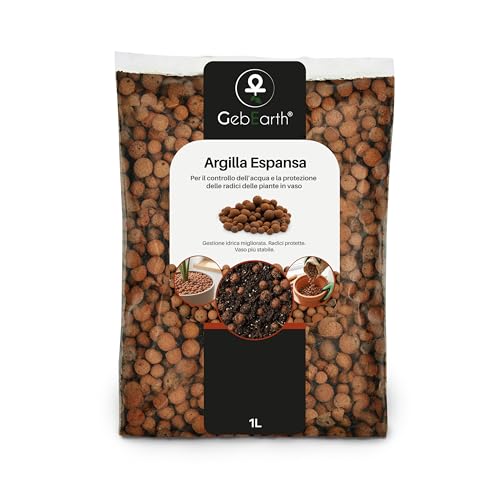 GebEarth® | Argilla Espansa per Piante in Vaso e Idrocoltura | Pezzatura 8-16 mm | Granuli Leggeri di Argilla Espansa Naturale Perfettamente tondeggianti | Drenaggio Efficiente e Lunga Durata | [1L]