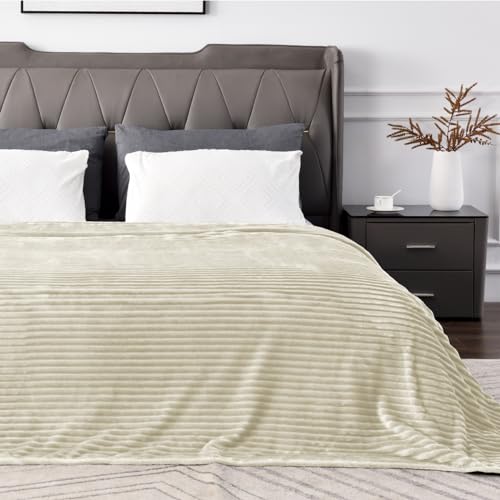 Image of BEDELITE Fleece Blanket Queen Size - 3D Ribbed Jacquard Soft and Warm Decorative Fuzzy Blankets - Cozy, Fluffy, Plush Lightweight Throw Blankets for Couch, Bed, Sofa(Beige, 90x90 inches)
