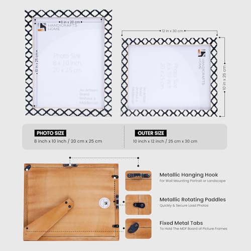 Image of Handicrafts Home Black & White Vintage Photo Frames for Wall or Tabletop Display, 8x10 Picture Frame Set of 2,Boho Farmhouse Gallery Wall Frame Set, Artisan Handmade Moroccan Frame for Home Decor
