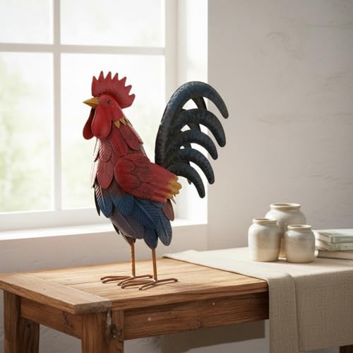 Coq décoratif en métal coloré pour jardin et balcon résistant