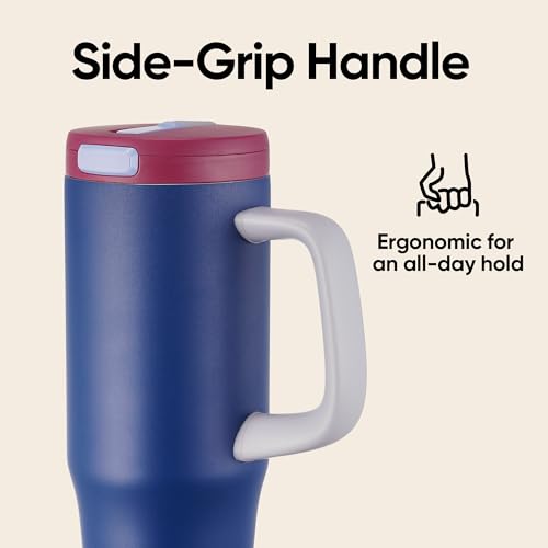 Image of Fijinhom 32 oz Tumbler with Handle, 304 Stainless Steel Insulated Water Bottle Keeps Cold 24 Hours, Water tumbler with flip straw, Insulated Coffee Mug, Travel Cup for Sports & Gifts, Blue