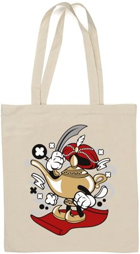 Magic Lamp Genie Aladin Sac fourre-tout en coton naturel Motif tapis volant Blanc