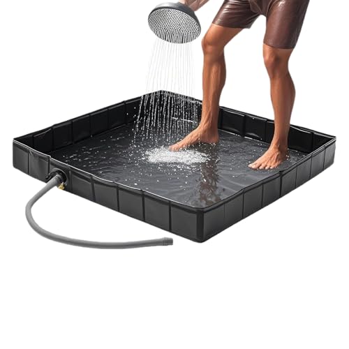 Plato De Ducha Portátil | Base De Ducha Plegable Con Agujero De Desagüe - Suelo Flexible Plegable Portátil Para Caravanas Patio Jardín Playa Y Acampada