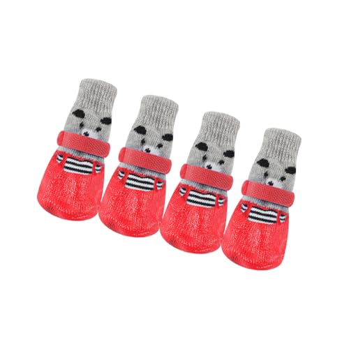 Zambuph 4 Pezzi Scarpe Riflettenti Per Animali Da Pioggia Stivali Da Neve Calzini Impermeabili Set Calza Addensata Per Cani Di Piccola Taglia In Legno Duro Per Interni, Rosso, M - 2