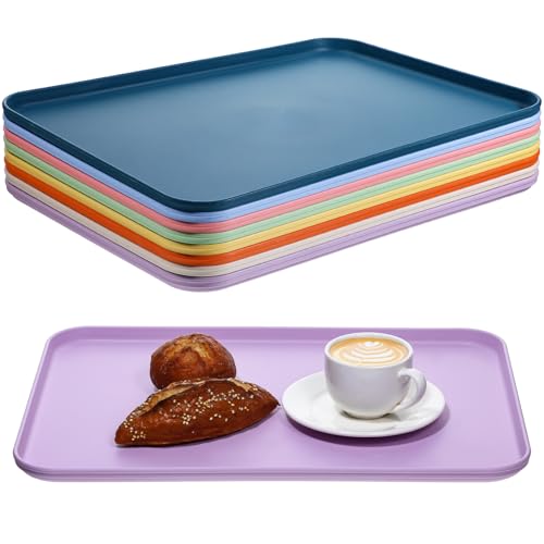 8 Pack Plastic Art Trays Plastic Fast Food Trays Bulk 15 x 10.6 Inch Stackable Activity Crafts Organizer Tray Rectangular Lunch Tray for DIY Projects, Painting, Beads, Organizing Supply, 8 Color