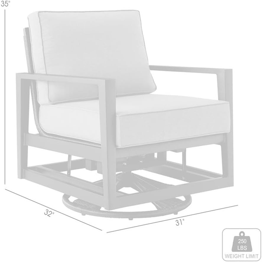 BOWERY HILL Outdoor Swivel Glider Chair, 35" H x 31" W x 32" D, Aluminum Frame, Dark Gray Cushions, UV- and Water-Resistant Fabric, Modern Design, Patio or Garden Lounging Seating