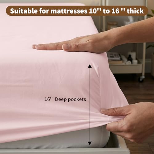 Image of HBHLFZ Full Fitted Sheet Only, Soft Breathable Bottom Sheet - 54 inchx75 inch Deep Pockets Full Size Fitted Sheet - All Around Stretch Fit, Wrinkle Resistant, Colorfast - Easy Care, Light Pink