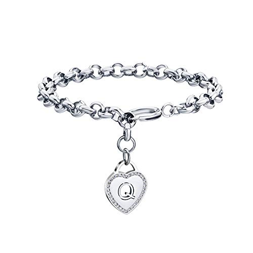 Image of CaleesLLC Letter A to Z Initial Charm Bracelet Adjustable Stainless Steel Anklet Personalized Wrist Link for Women