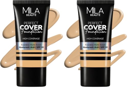 Image of Mila Beaute Perfect Cover Foundation with Hyaluronic Acid & SPF 20 | High Coverage & Flawless Matte Finish | Super Hydrating & Lightweight Formula | Suitable for All Skin Types - 6 Latte (Pack of 2)