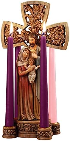 Avalon Gallery Sculpted Resin Advent and Christmas Candle Holder, 1-Piece, Holy Family Cross