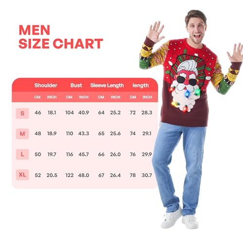 Joyin Led Light Up Ugly Christmas Sweater Men, Ugly Sweater Men With Built-In Light Bulbs, Holiday Funny Pullovers 2025 5 Joyin Led Light Up Ugly Christmas Sweater Men
