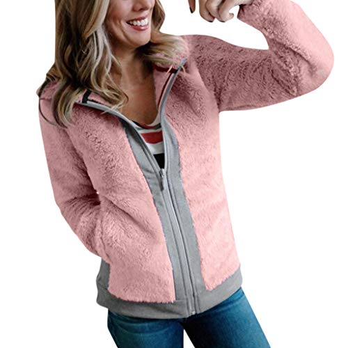 Preisvergleich Produktbild Bumplebee Mantel Damen Winter Rosa Winterjacke Elegant Plüschjacke Kapuzen Sweatshirt Damen Reißverschluss Kapuzenpullover Kapuzenjacke Langarm Streetwear Mode Jacke Coat Felljacke Herbst Winter
