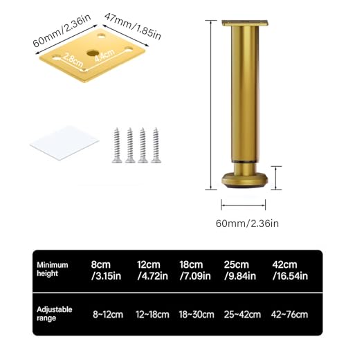 Patas ajustables doradas para muebles con acabado premium extensible, 4 piezas 8