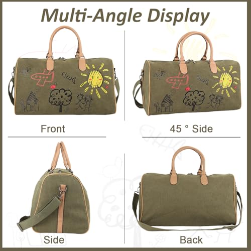 Image of PALAY Travel Bag Army Green Canvas Weekender Overnight Gym Bags Carry On Large Bag for Men Women Water Resistant Gym Sports Olive