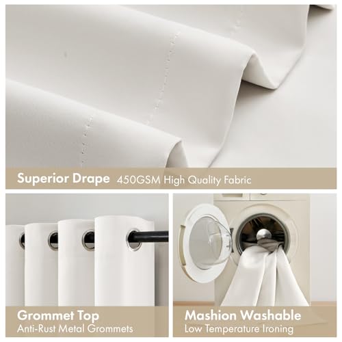 Image of MIULEE Ivory 100% Blackout Curtains for Bedroom 40x63 Inch Long 2 Panels | 2 Thick Layers Thermal Insulated Window Curtains with Black Liner, Noise Reducing Grommet, Drapes for Living Room