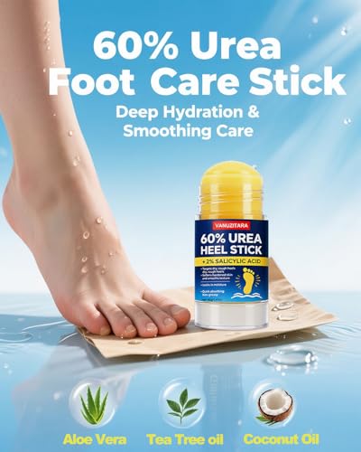 VANUZITARA Urea Cream 60% with 2% Salicylic Acid, Foot Cream 60 Percent for Feet & Hands, Maximum Strength Urea Stick for Rough, Dry Cracked Feet Hands Elbows, Callus Remover, Skin Softener Balm 1.41oz