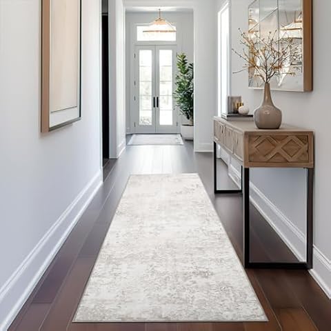 Modern Abstract Area Rug-2" x 8' Long Hallway Runner Rug Soft Washable Non-Slip Contemporary Entryway Mat, Accent Throw Rug for Living Room Bedroom Corridor Hardwood Floors (Beige,2" x 8') Cover