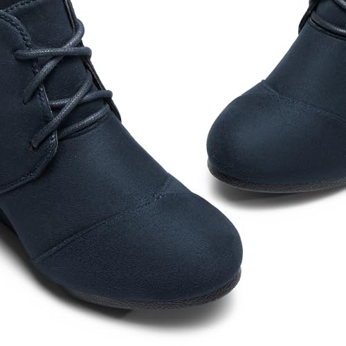 DREAM PAIRS DREAM PAIRS TOMSON Women's Casual Fashion Outdoor Lace Up Low Wedge Heel Booties Shoes NAVY 7 B(M) US