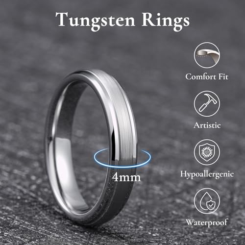 Image of King Will Classic Tungsten Wedding Band for Men, 6 /7 /8 /9 /10mm Widths, Polished Finish Step Edge Matte Rings Comfort Fit