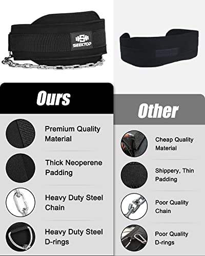 Seektop Dip Belt For Weightlifting - Gym Workout Pull Ups Belt With Chain, Neoprene Waist Dip Belt Crossfit For Weight Lifting, Squat, Training, Fitness, Men & Women (Belt & Chain) #TOP5
