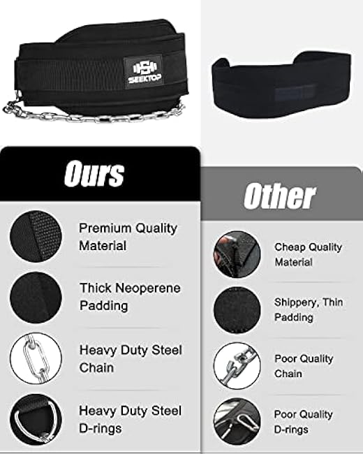 Seektop Dip Belt With Chain for Weightlifting - Neoprene Waist Belt for GYM Workout, Pull Ups, Crossfit, Weight Lifting, Squat, Training, Fitness - for Men & Women
