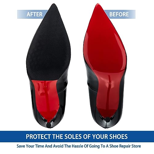Image of GADEBAO Shoe Sole Protector, 4 Pcs Self Adhesive Shoe Bottom Protector for High Heels, Silicone Anti Slip Shoe Grips on Bottom of Shoes, Non Slip Pads for Shoes (Medium, 6 inch by 4 inch, Black)