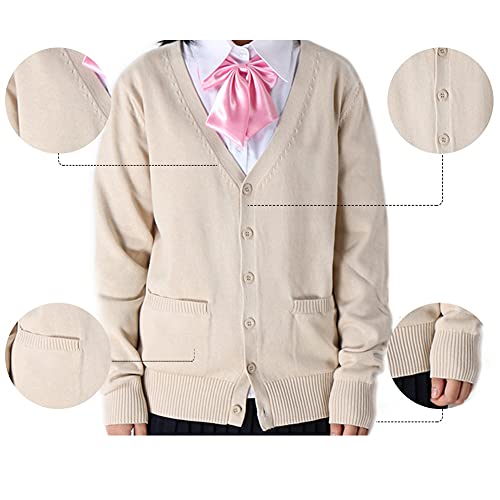 Image of Blostirno Women's Cardigan School Uniform Sweater Cardigans V-Neck Long Sleeve Button Down Knit with Pockets