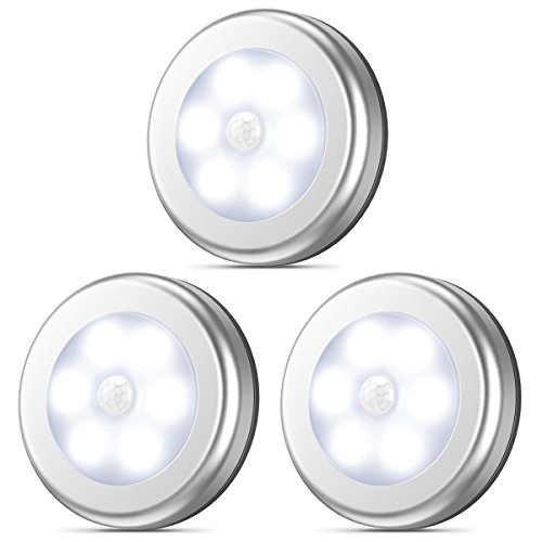 AMIR Upgraded 3.15” Motion Sensor Light, 3 Pack Stick on Cordless Battery-Powered LED Night Light, Closet Lights, Stair Lights, Safe Lights for Hallway, Bathroom, Bedroom, Kitchen (Silver - White)