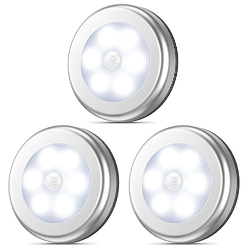 Sensor de movimiento luz Amir, luz LED de noche que funciona con pilas, inalámbrica, se adhiere a cualquier lugar, luces para clóset, luces para escalera, luces segurar para el pasillo, cuarto de baño, recámara, cocina, etc. (blanco, paquete de 3)