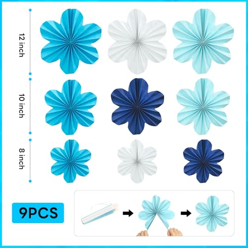 Image of Navy Blue Birthday Graduation Party Decoration 22 Pcs Hanging Paper Flower | Tassel Garland & Swirls for Wedding Bridal Showers Baby Shower Classroom Decor Backdrop Supplies Easy to Assemble Reusable