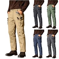Mens Cargo Pants Waterproof Fleece Lined Tactical Winter Work Pants with Multiple Pockets Trousers for Outdoor Hiking Khaki