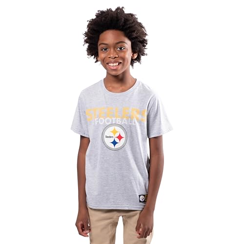 Ultra Game NFL Official Youth Super Soft Game Day T-Shirt, Pittsburgh Steelers, Heather Gray, 8