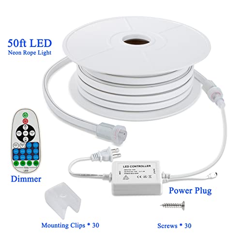 Brillihood Led Blue Neon Strip Lights, 50Ft Flexible Rope Light, 120V, Ip67 Waterproof, Connectable Neon Lighting With Dimmer For Indoor Outdoor Commercial Building Decoration #TOP4