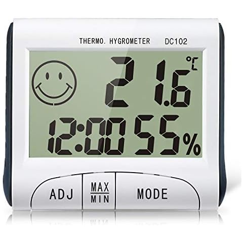 Digital Thermometer Hygrometer Indoor Thermohygrometer, LCD with Comfort Icon, Ambient Temperature, Time, Thermometer with Humidity, High precision Suitable for Home Temperature Humidity Monitor Cover