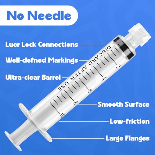 Image of 10mL Luer Lock Syringes without Needle - Syringe with Cap, Sterile Individually Sealed, Professional, Industrial & Personal Home Care, 10 Pack