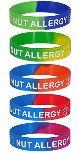 NUT ALLERGY Silicone Wristbands - 2-Tone Assortment Small Size (7 inches) 5 Pack - Main Image