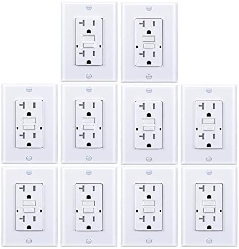 3GRACE 20 Amp GFCI Outlet, Tamper-Resistant, Weather Resistant Receptacle Indoor or Outdoor Use, LED Indicator with Decor Wall Plates and Screws，UL Listed, White (10 Pack)