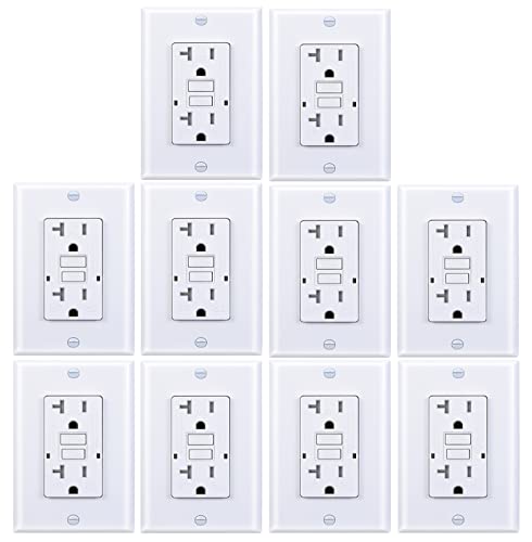 3GRACE 20 Amp GFCI Outlet, Tamper-Resistant, Weather Resistant Receptacle Indoor or Outdoor Use, LED Indicator with Decor Wall Plates and Screws,UL Listed, White (10 Pack) 3GRACE 20 Amp GFCI Outlet, Tamper-Resistant, Weather Resistant Receptacle Indoor or Outdoor Use, LED Indicator with Decor Wall Plates and Screws,UL Listed, White (10 Pack)