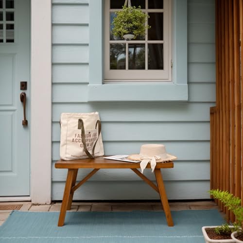 Image of SwallowLiving Handcrafted Solid Wood Bench, 30 inch - Farmhouse-Style Entryway Seating for Living & Dining Room, Rustic Design, Natural Finish