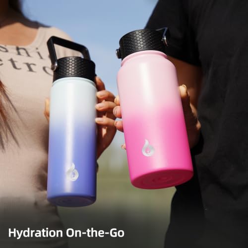 Image of BJPKPK Insulated Water Bottles with Straw Lid, 32oz Metal Large Water Bottle with 3 Lids, Reusable Leak Proof BPA Free Thermo, Stainless Steel Tumblers for Sports, Gym, Travel-Cherry