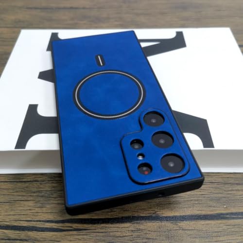 Étui magnétique en cuir de luxe Samsung S23 Ultra bleu